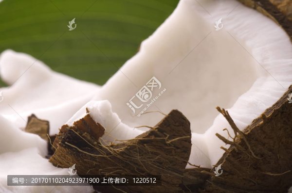 打開(kāi)椰子和綠葉。異國(guó)情調(diào)的