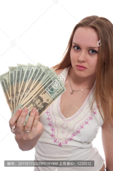 婦女與美元的銀行票據(jù)