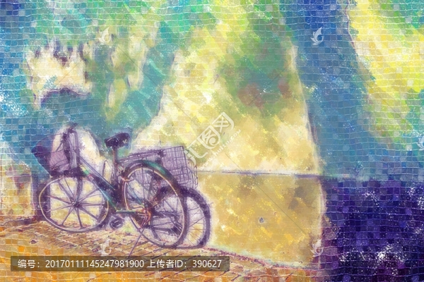 墻角的自行車,油畫