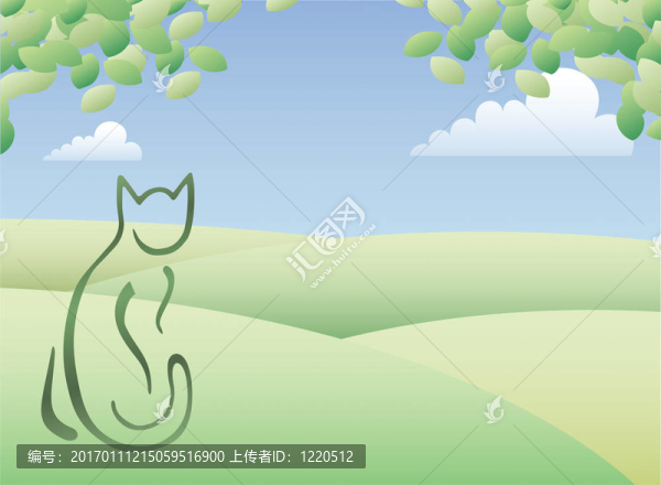綠色山丘上的貓