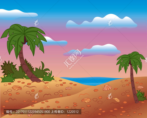 夏季場景；海灘；棕櫚
