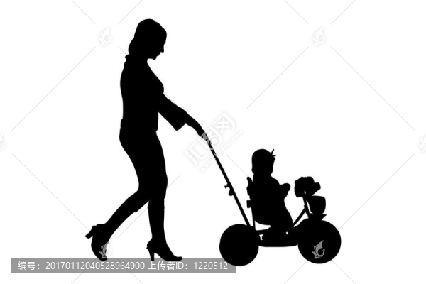 婦女剪影與嬰兒車散步