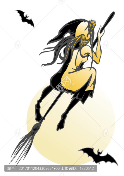 年輕的女巫騎掃帚