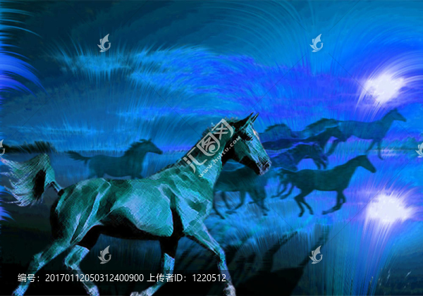 在夜晚奔跑的馬匹