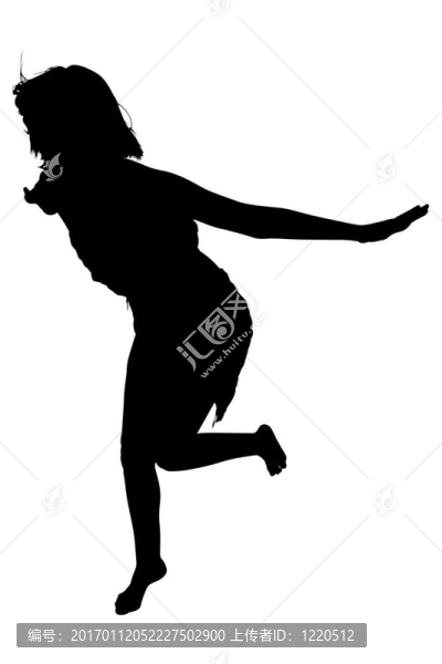 女子飛行或下降的剪裁路徑剪影
