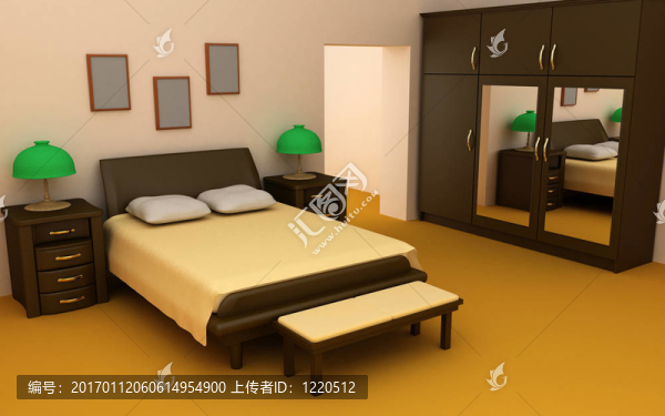 舒適的臥室室內(nèi)3D