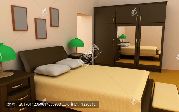 舒適的臥室室內3D