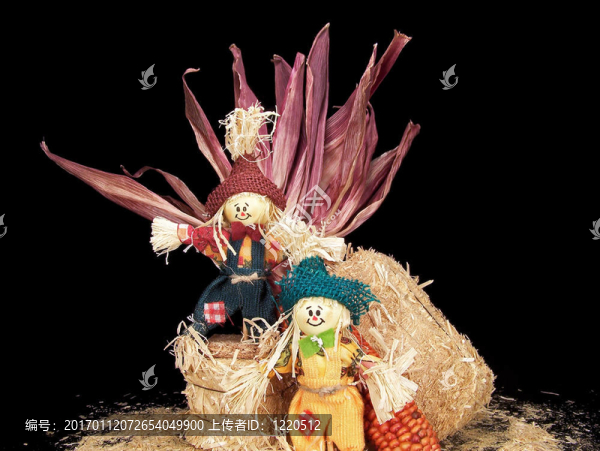 稻草人；干草；玉米