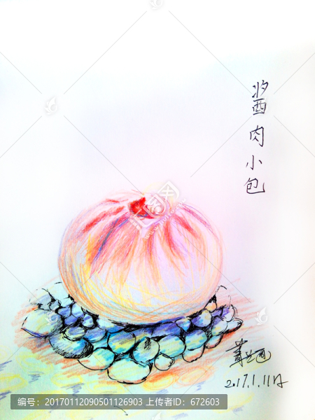 彩鉛畫(huà)醬肉小包子