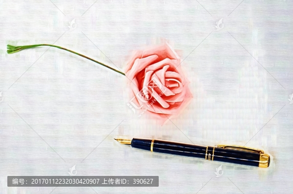 油畫,玫瑰花和鋼筆