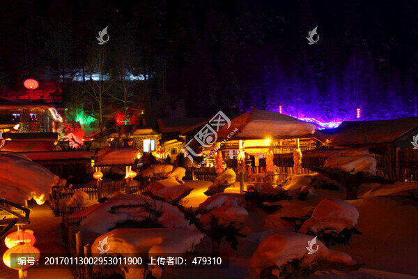 雪鄉(xiāng),夜景,燈光,紅燈