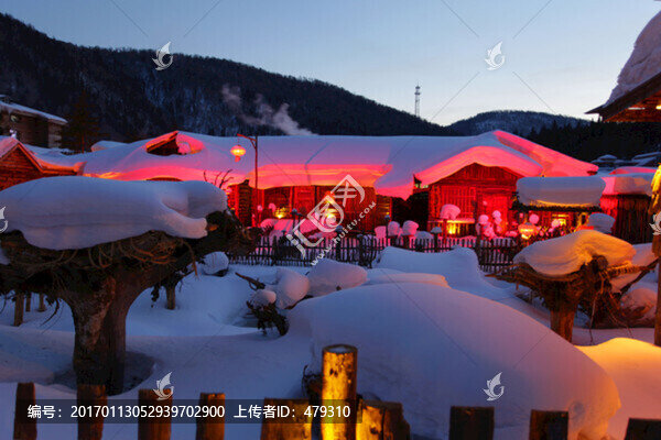 雪鄉(xiāng),夜景,燈光,紅燈,燈籠