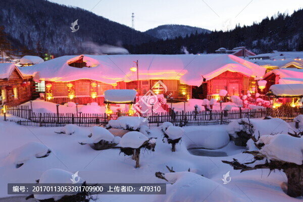 雪鄉(xiāng),夜景,燈光,紅燈,燈籠