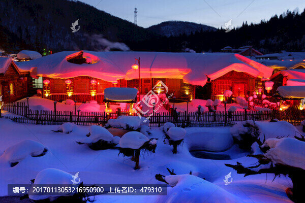 雪鄉(xiāng),夜景,燈光,紅燈,燈籠