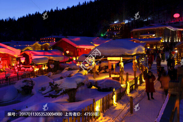 雪鄉(xiāng),夜景,燈光,紅燈