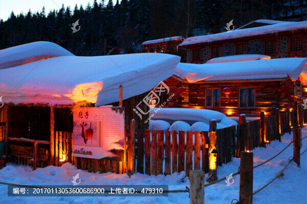 雪鄉(xiāng),夜景,燈光,紅燈,燈籠