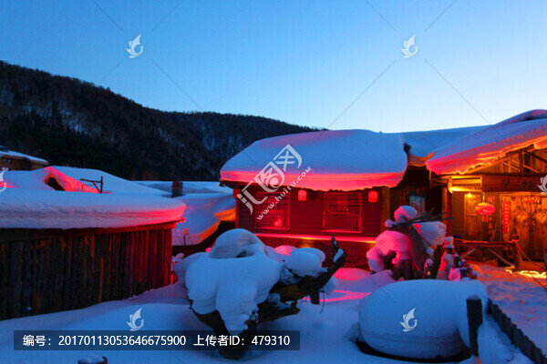 雪鄉(xiāng),夜景,燈光,紅燈,燈籠