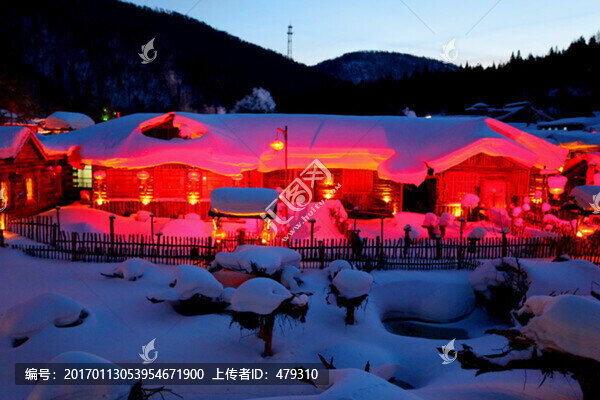 雪鄉(xiāng),夜景,燈光,紅燈,燈籠