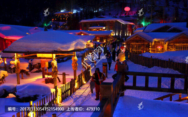 雪鄉(xiāng),夜景,燈光,紅燈,燈籠