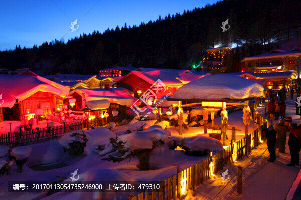 雪鄉(xiāng),小屋,夜景