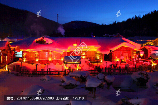 雪鄉(xiāng),夜景,燈光,紅燈