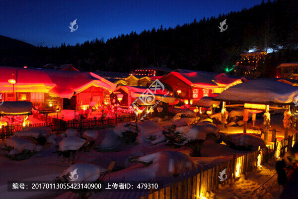 雪鄉(xiāng),夜景,燈光,紅燈,燈籠