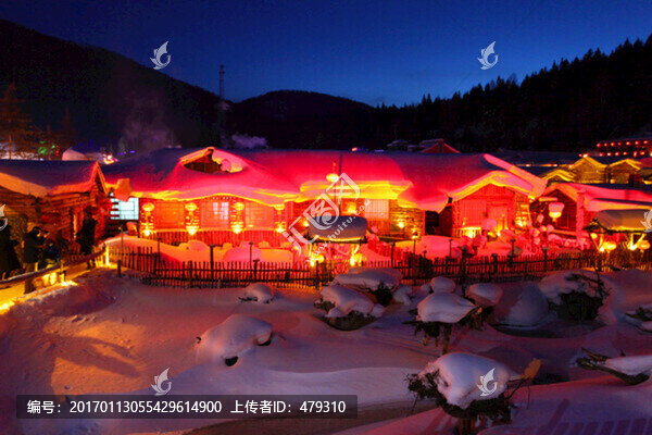 雪鄉(xiāng),夜景,燈光