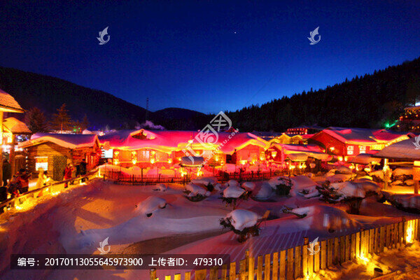 雪鄉(xiāng),夜景,燈光,紅燈