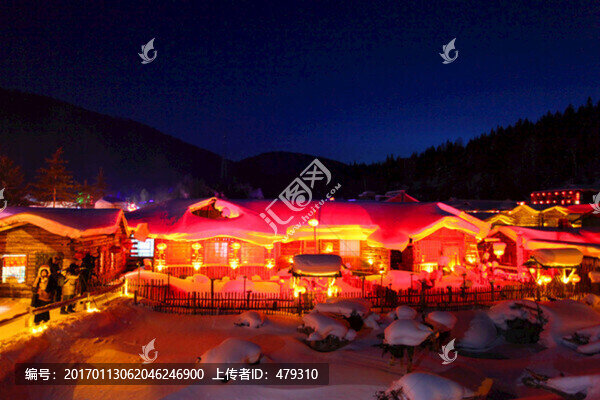 雪鄉(xiāng),夜景,燈光,紅燈,燈籠