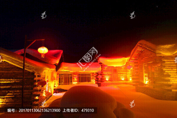 雪鄉(xiāng),夜景,燈光,紅燈