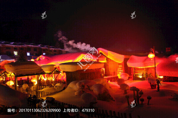 雪鄉(xiāng),夜景,燈光,紅燈,燈籠