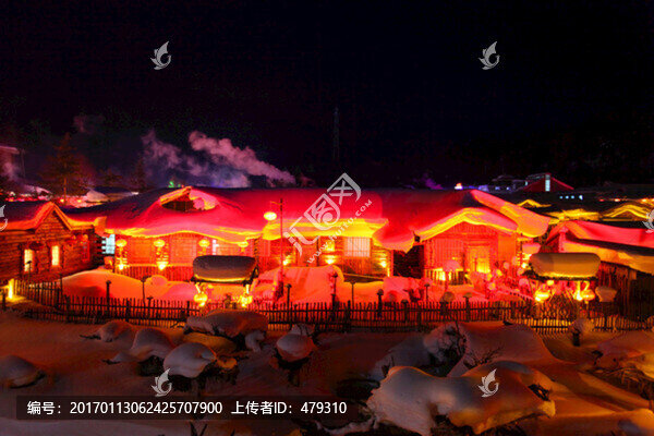 雪鄉(xiāng),夜景,燈光,紅燈,燈籠