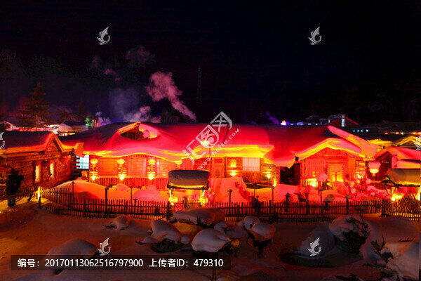 雪鄉(xiāng),夜景,燈光,紅燈,燈籠