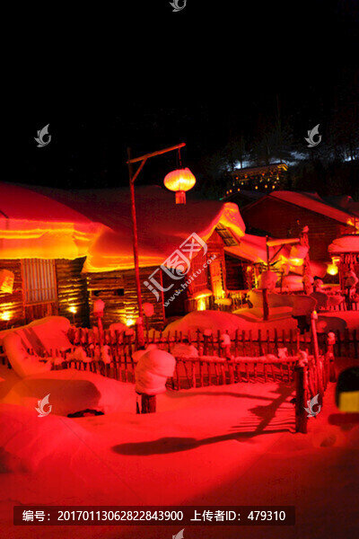 雪鄉(xiāng),夜景,燈光,紅燈