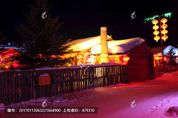 雪鄉(xiāng),夜景,燈光,紅燈,燈籠