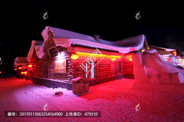 雪鄉(xiāng),夜景,燈光,紅燈