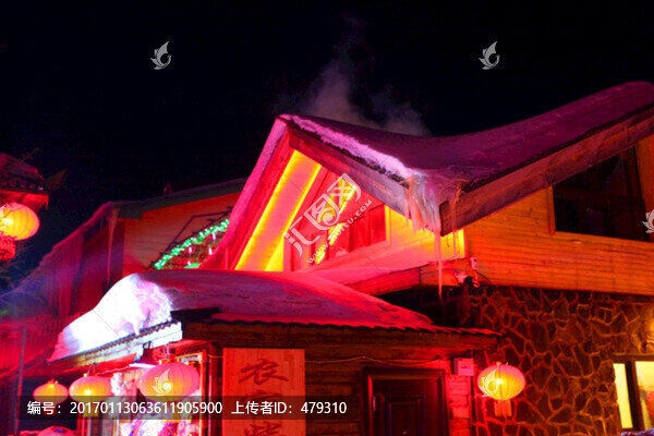 雪鄉(xiāng),夜景,燈光,紅燈,燈籠