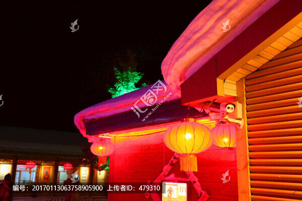 雪鄉(xiāng),夜景,燈光,紅燈,燈籠