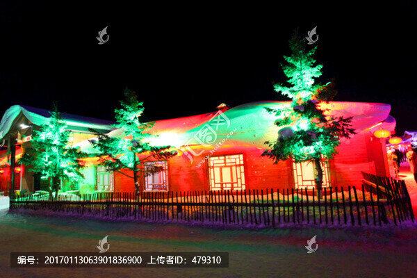雪鄉(xiāng),夜景,燈光,紅燈,燈籠