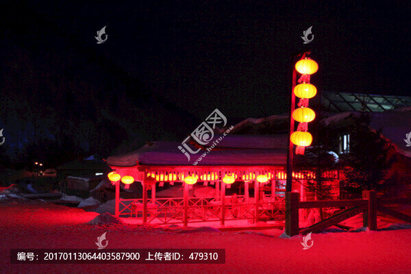 雪鄉(xiāng),夜景,燈光,紅燈,燈籠