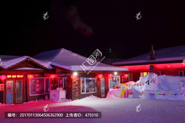 雪鄉(xiāng),夜景,燈光,紅燈,燈籠