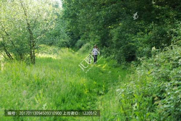 男孩走在小道上