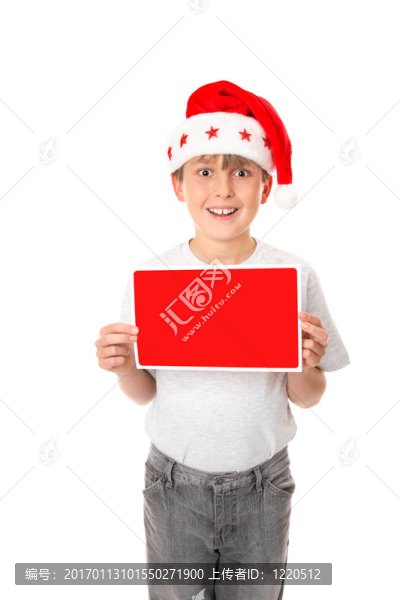 有圣誕消息或標(biāo)志的男孩