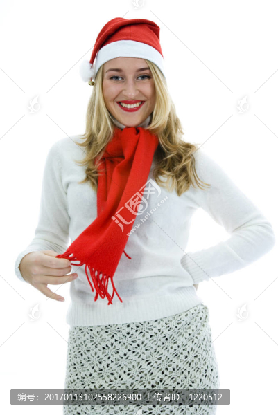 美麗的女人用紅圍巾