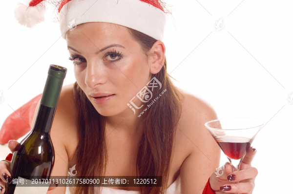 Santa女孩喝酒