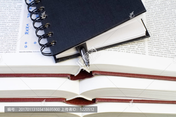 筆記本和鋼筆在書上
