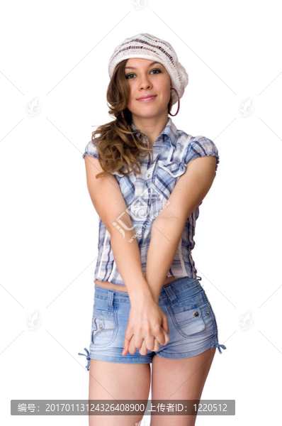 在白色背景上孤立的迷人的女孩