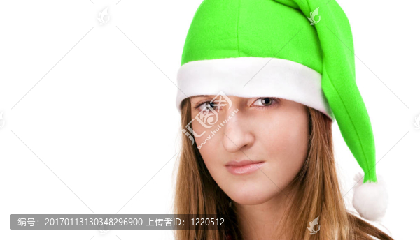在圣誕老人的帽子的女孩