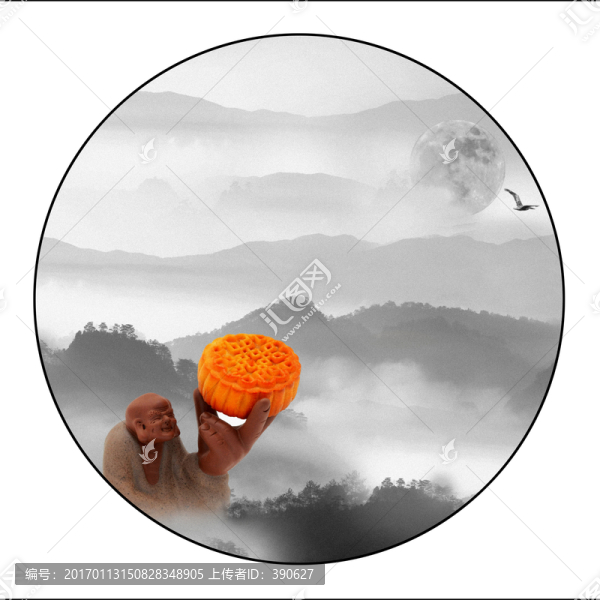 中秋禪意,水墨山水