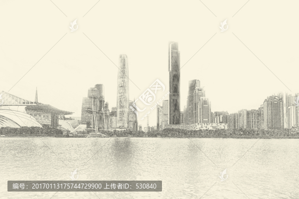 廣州城市線描,,合層